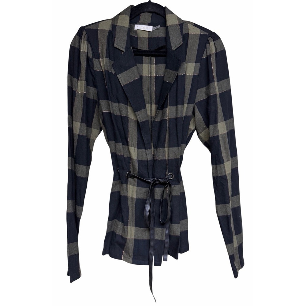 Ramy Brook Ina Plaid Jacket Green Black Metallic Women's Size Large